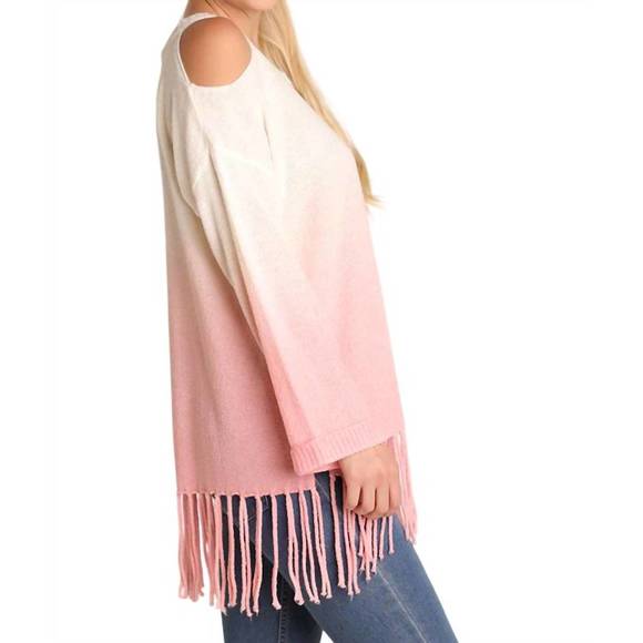 NEW UMGEE ombre cold shoulder fringe sweater - plus in rose - Picture 2 of 3